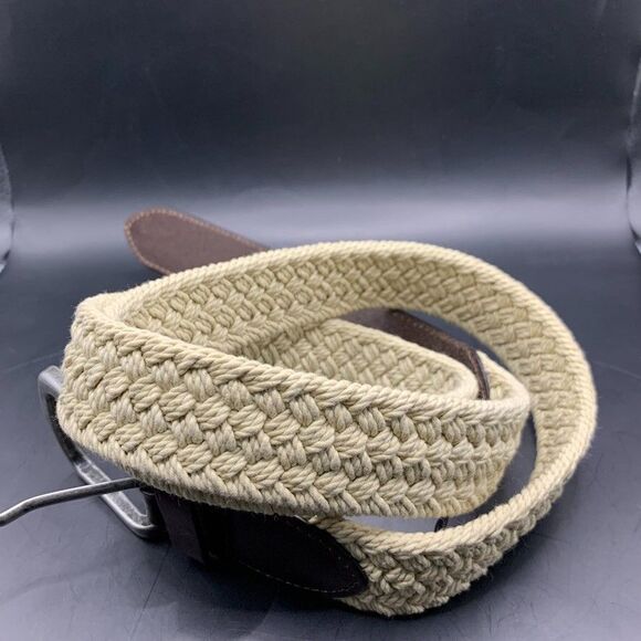 Roundtree Yorke Mens belt 44 110 Leather Beige Tan Cotton Webbing Woven Casual - Picture 3 of 7